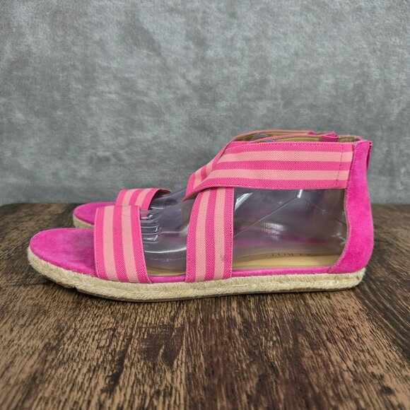 Talbots Illyssa Espadrille Flats Sandals 10 M Pink Tan Open Toe Striped Colorful - Picture 8 of 14